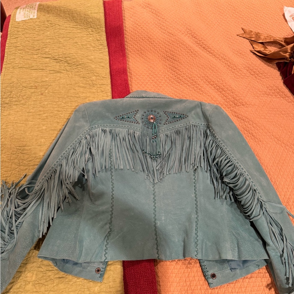 Scully Teal Leather Fringe Jacket - Picture 3 of 5